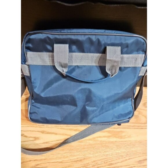 Oscar Dela Renta Canvas Travel Weekender Bag Blue Gold Gray Light - Picture 4 of 8